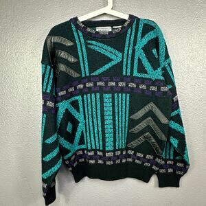 Vintage GABRIELLE Leather Patches Color Block Pattern Sweater 90s Women’s Small